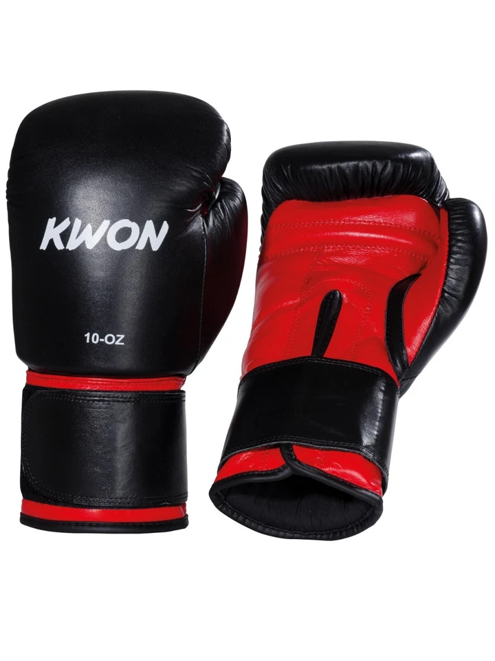 Profi KWON LEDER Steko Knocking Boxhandschuhe 10 12 16 Unzen UZ OZ schwarz rot - Bild 1 von 1
