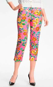 Kate Spade Broome Street Floral Pink Stretch Denim Capri Pants Bazooka Pink 25 - Picture 1 of 3