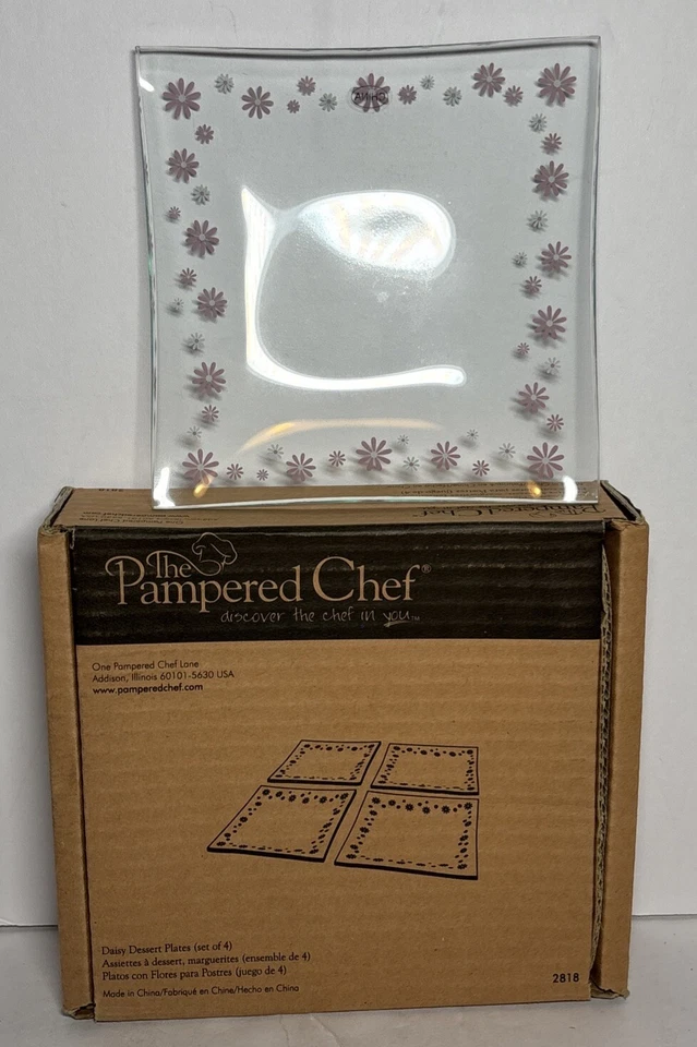 NEW - Pampered Chef Daisy Plates Set of 4 Glass 2818 Pink White Valentine’s Day - Image 1 of 2