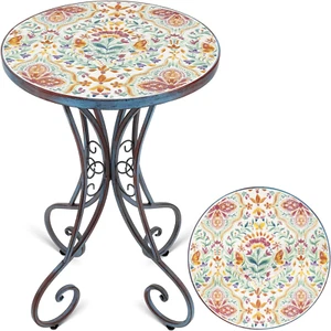 Mosaic Patio Table & Plant Stand Outdoor Side Table Patio W/14" Ceramic Tile Top - Picture 1 of 11