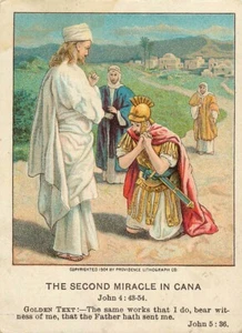Christlicher Bilderunterricht antike religiöse Karte zweites Wunder zu Kana 1905 - Bild 1 von 2