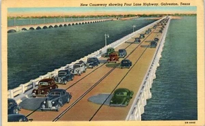 New Causeway Showing Four Lane Highway, Galveston, Texas Postcard - Picture 1 of 2
