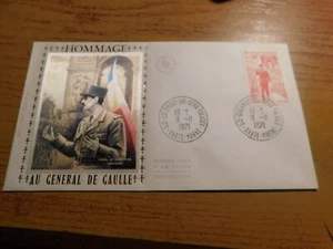 FDC SILK FRANCE TRIBUTE TO GENERAL DE GAULLE 1971 colombey envelope - Picture 1 of 1