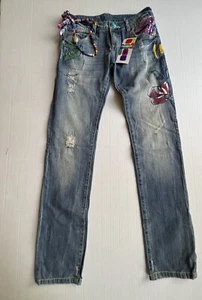 Desigual Painted Distressed Jeans w/2 Embellishments Size 30, Reg F - Picture 1 of 16
