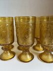 Set Of 7 Vintage 70'S Indiana Sandwich Glass Tiara Amber Footed Goblets 10Oz