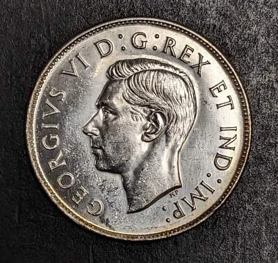 1947 Canada Silver Half Dollar George VI Straight 7 Unc - Image 1 of 4