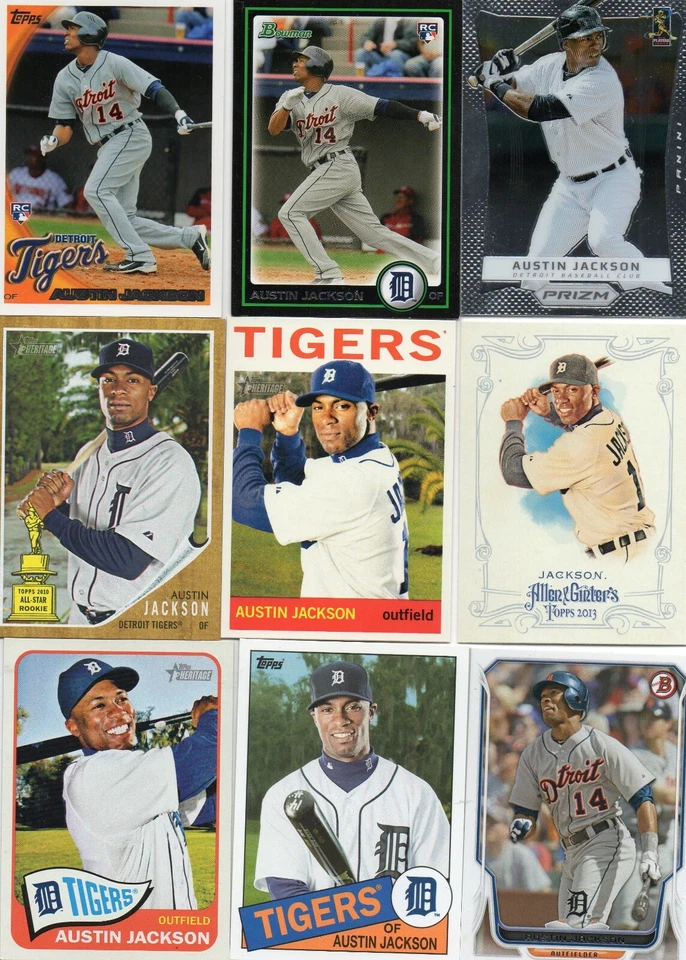 Lote de 9 tarjetas Austin Jackson Tigres de Detroit + RC 2010 Bowman BDP10 Topps 503 Foto 1 de 1