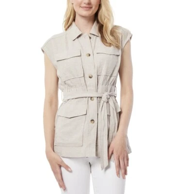Chaleco de safari Jones New York para mujer mezcla de lino lavado piedra grande talla L Foto 1 de 3