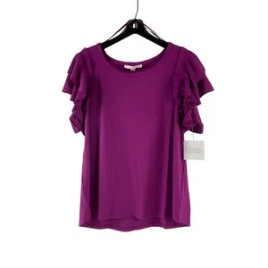 Stella + Ginger Womens Ruffled Sleeve Ribbed Knit Top - Vibrant Plum 2X - Picture 1 of 9