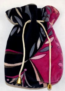 Vintage Emilio Pucci Drawstring Coin Pouch 60s Velvet Swirl Leaves Leather Lined - Picture 1 of 6