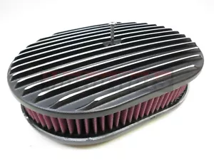 12" Black Finned Aluminum Air Cleaner Red Washable Filter Set Chevy Ford Mopar - Foto 1 di 5