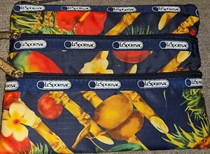 LeSportsac 3-Zip Cosmetic Bag NWOT Hawaii Pineapple Bamboo Plumeria Fruit New! - Picture 1 of 2