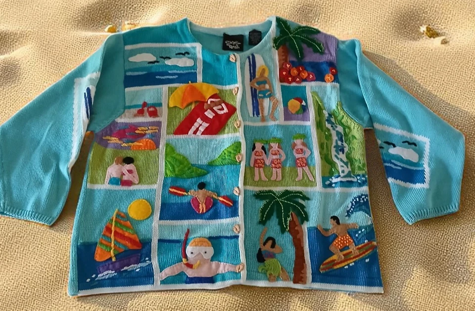 Cárdigan Christina Rotelli Vintage Años 90 Y2K ESTILO POSTAL PLAYA Foto 1 de 4