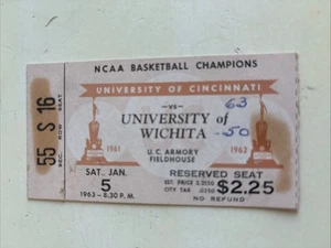 1963 University Of Cincinnati Bearcats Wichita Shockers Basketball Ticket Stub - Picture 1 of 2