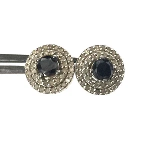 Pendientes SUN 925 Plata de Ley 40 Diamantes Blancos Rodeados Negros Damas Tachuelas - Imagen 1 de 8
