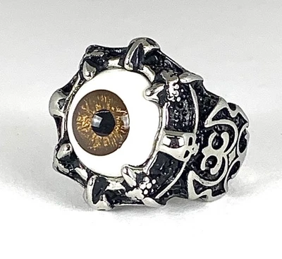 Anillo estilo motociclista marrón globo ocular esqueleto mano talla 11 acero inoxidable 77 para hombre Foto 1 de 4
