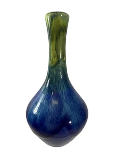 "Florero miniatura vintage japonés esmalte por goteo azul verde mediados de siglo arte cerámica 4""" - Imagen 1 de 6