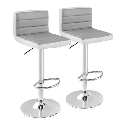 Set of 2 Bar Stools Adjustable PU Leather Swivel Pub Chairs Armless Grey - Image 1 of 4