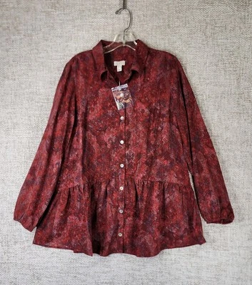 Blusa con logotipo Lori Goldstein dobladillo con volantes para mujer S roja estampado jaspeado boho nueva sin etiquetas Foto 1 de 4