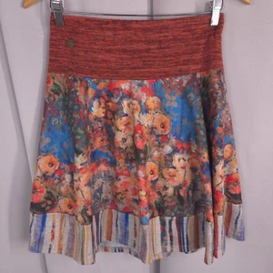 Womens Skirt Medium Rust Watercolor Floral Flare Sweater Knit Mini Retro Y2K - Picture 1 of 8