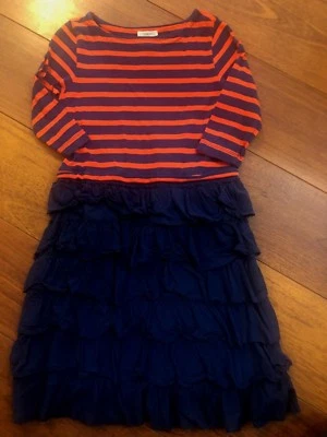girls CREW CUTS DRESS cotton casual NAVY RED striped RUFFLES knee length SIZE 7 - Image 1 of 4