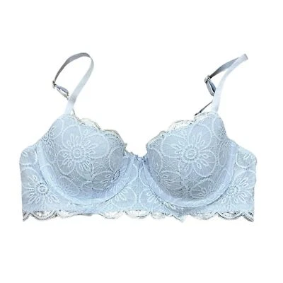 Aerie 34B Powder Blue Feminine Lace Bra Floral Design Womens Fairycore Intimate - Image 1 of 4