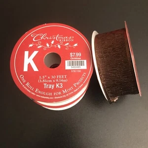 Hobby Lobby Christmas Ribbon - 1.5 in x 30 ft - Brown - Lot of 2 + Remnants - Picture 1 of 5