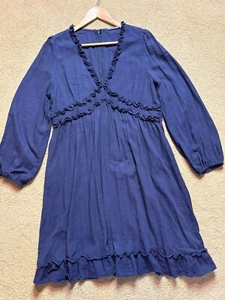 Chic Soul 3/4 Puff Sleeve Ruffle Peasant Boho Blue-Gray Babydoll Midi Dress 1XL - Picture 1 of 7