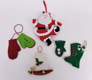 Vintage Felt Sequin Christmas Ornaments Victorian Boot Santa Mittens Bell Lot 5 - Picture 1 of 3