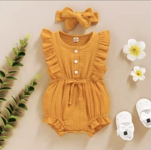 Baby Girl Summer Romper & Headband - Picture 1 of 9