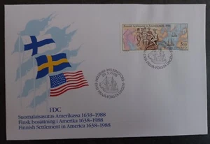 1988 Finland Settling in America FDC ties 3Mk Stamp cd Helsinki - Picture 1 of 2