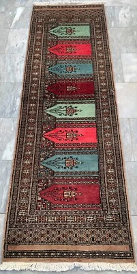 Vintage Afghan Rug Hand Knotted Bokhara Wool Cozy Runner Rug 2x7 ft Free Ship - Image 1 of 4