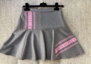 Brandneu mit Etikett Emilio Pucci grau Schurwolle Mischung Kontrast Logo ausgestellter Rock 12 Jahre - Bild 1 von 6