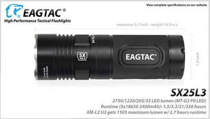 EagleTac SX25L3 XM-L2 U2 LED 1505 Lumen 6 x CR123 / 3x 18650 -No Kit - Picture 1 of 2