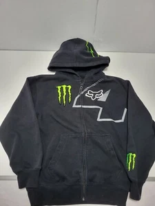 Fox Racing Monster Energy Collaboration Hoodie Zip Kids M Black Ricky Carmichael - Picture 1 of 5