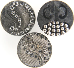 C1890s Antique Victorian Glass Silver Luster Button Lacy Floral Paisley LOT 3 - Picture 1 of 3