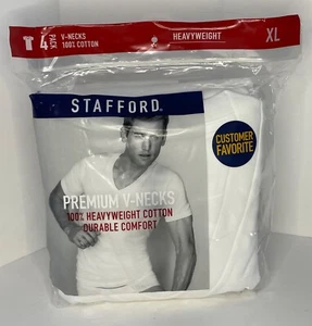 Stafford Premium Mens Heavyweight V-Neck 100% Cotton T Shirts 4 Pack Size XL New - Picture 1 of 5