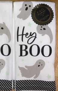 Halloween 2 Kitchen Bath Hand Towels GLOW in the DARK Ghosts Hey Boo FAO Schwarz - Picture 1 of 5
