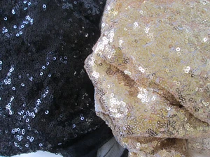 Sparkly 3mm Sequin Fabric Remnants / Black or Gold - Picture 1 of 6