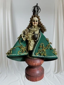 Vintage Mexican Santo Nino "Infant Jesus of Prague" Folk Art Figurine Wood Stand - Picture 1 of 12