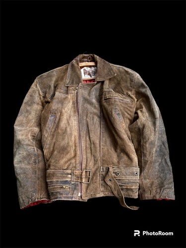 Giacca Biker Leathre vintage Mad Max Rick Owens stile invecchiato lavato anni '90