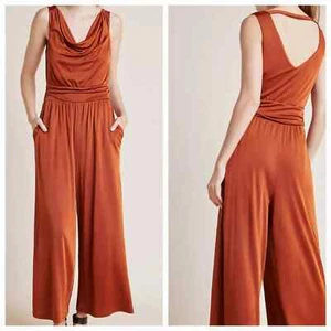 Anthropologie Maeve Sz XS Enchantment Jumpsuit Copper Cowl Neck Stretch Wide Leg - Picture 1 of 4