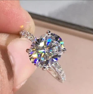 3.58CTW Oval Cut Certified Moissanite Bridal Wedding Ring 14k White Gold Plated - Picture 1 of 9