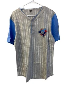 Copperstown Collection Majestic Blue Jays Shirt Mens L Gray Blue Striped Henley - Picture 1 of 7