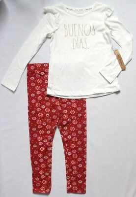 Rae Dunn Girls 6X 2-Pc Floral Legging Long Sleeve T-Shirt Buenos Dias Set Outfit - Image 1 of 4
