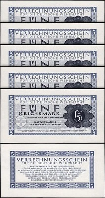 Germany 5 Reichsmark 1944, UNC, 5 Pcs LOT, P-M39, Completely Watermark - Image 1 of 4