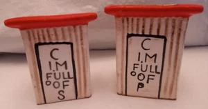 Vintage Outhouse Salt Pepper Shakers Ceramic I'm Full of S P Toilet Cork Stopper - Picture 1 of 12