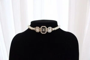 😍CHANEL square hollow glass pearl inlaid CCS necklace with crystal 24C - Picture 1 of 7