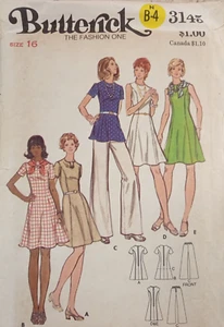 BUTTERICK 3145 VTG 70s Dress midi fitted flare jewel Tunic Pant 16 UNCUT Pattern - Picture 1 of 9