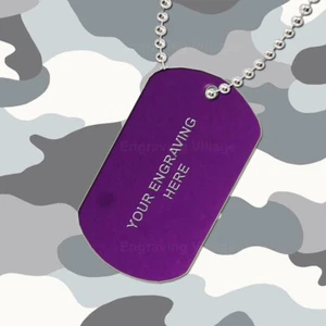 Purple Aluminium - Personalised / Engraved-Army-Military-Dog-ID / Tag & Chain - Picture 1 of 1
